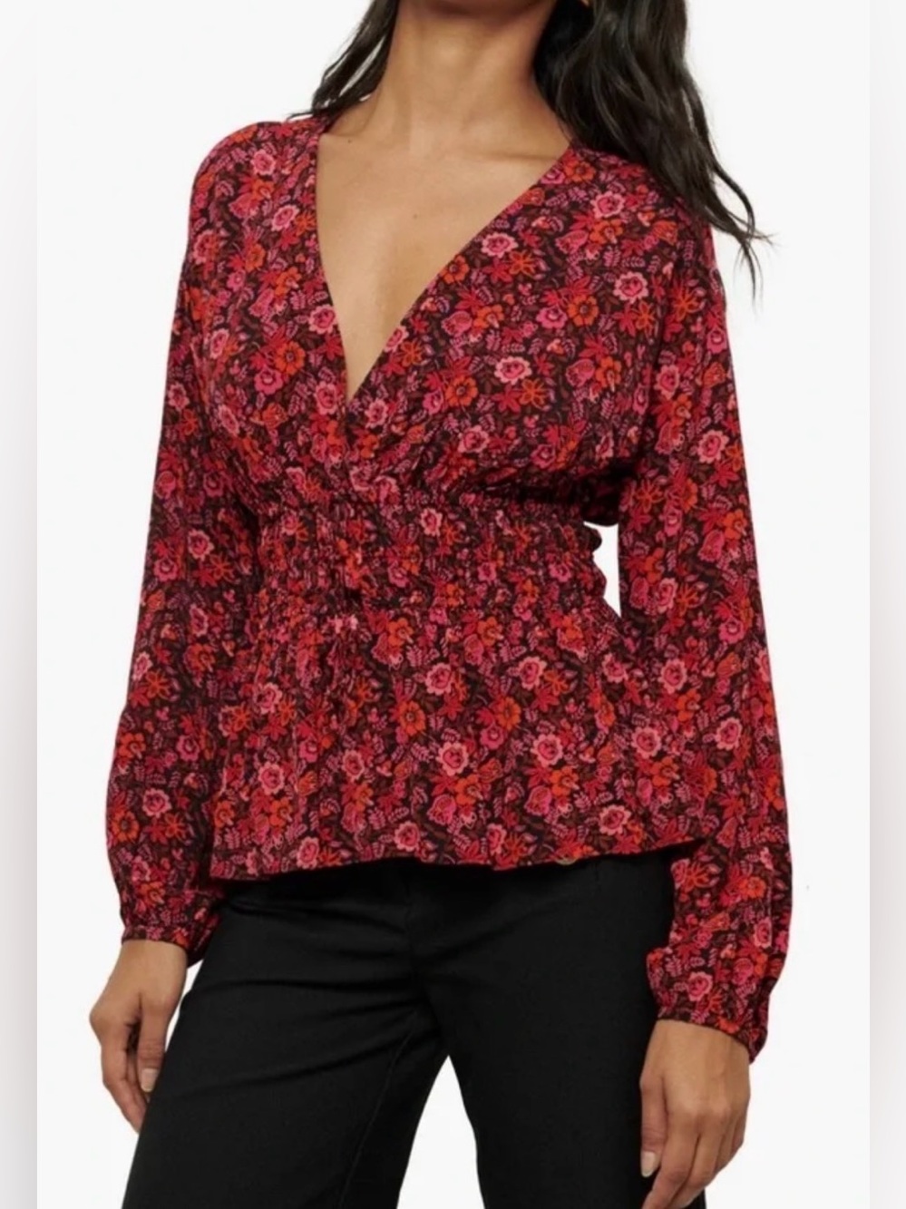 Derek Lam 10 Crosby Lilith Floral V-Neck Peplum Blouse